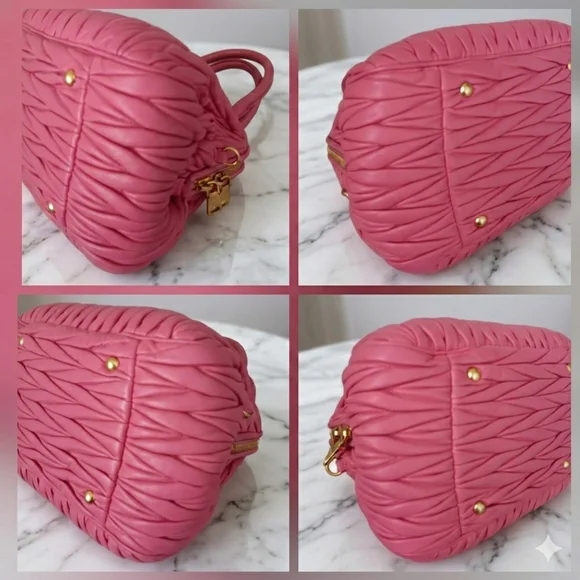 Miu Miu 💕 Pink Matelasse Nappa Leather Top Handle Satchel Bag Pristine ✨ - Picture 12 of 16